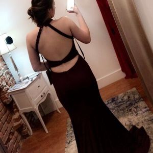 gorgeous wine colored dress with lots of detail